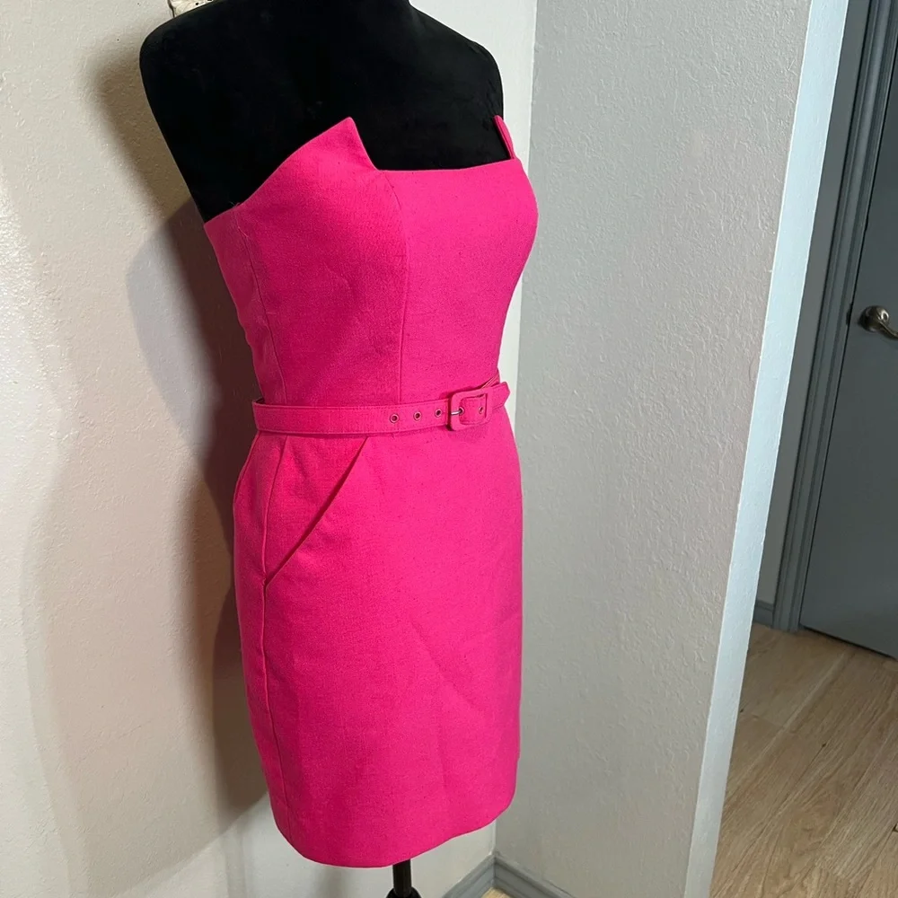 Victor Costa Vibrant Pink Strapless Sheath Dress with Belt - Picture 8 of 12